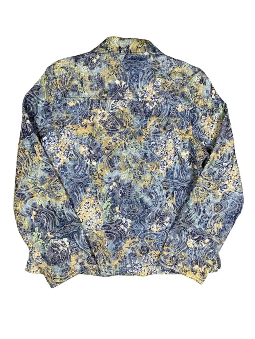 Rebecca Malone Floral Paisley Button-Down Jacket PM Blue Yellow Cotton Blend - Picture 3 of 8